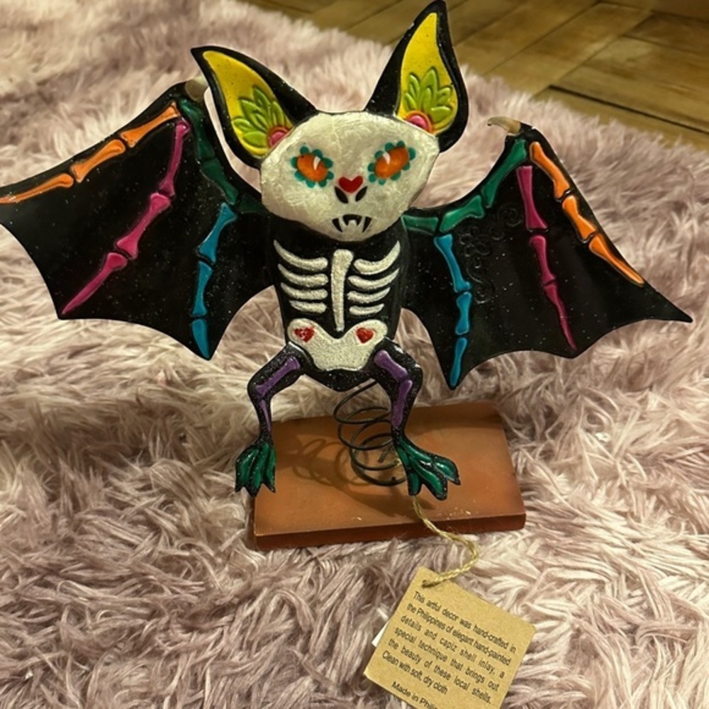 Handmade hand painted Colorful Flying Bat on a spring